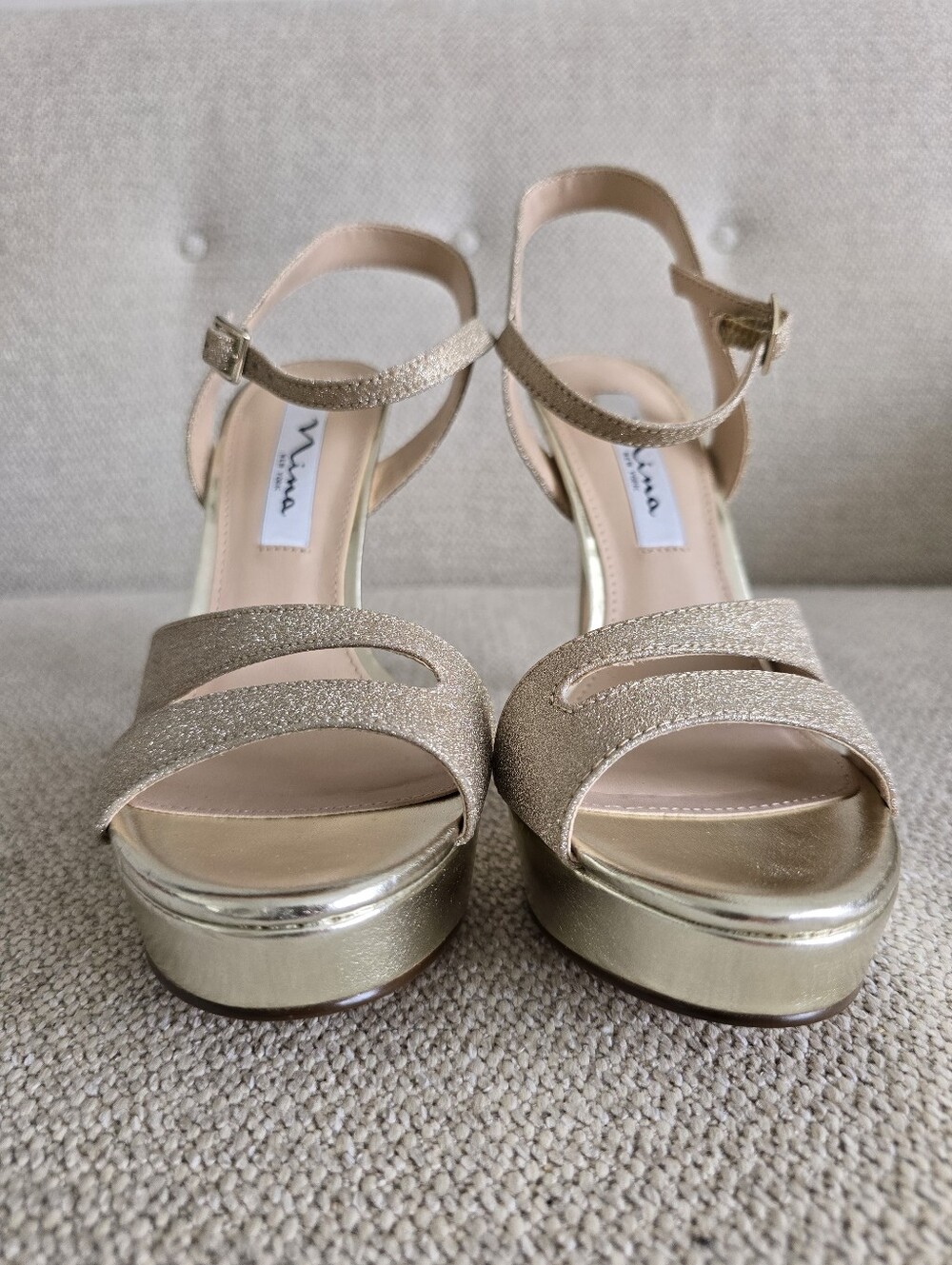 Nina Champagne Glitter Strappy Platform Sandal, Size 7 - Picture 5 of 11